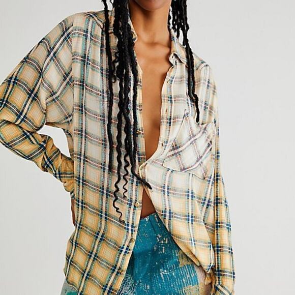 Free People Tops - FREE PEOPLE Grunge Plaid Shirt By Free People One Size Small